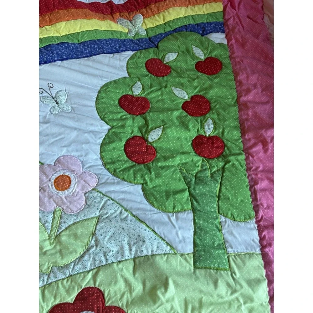 Sunbonnet Sue & Overall Sam Comforter 65x82 Rainbow Apple Tree Floral Vintage